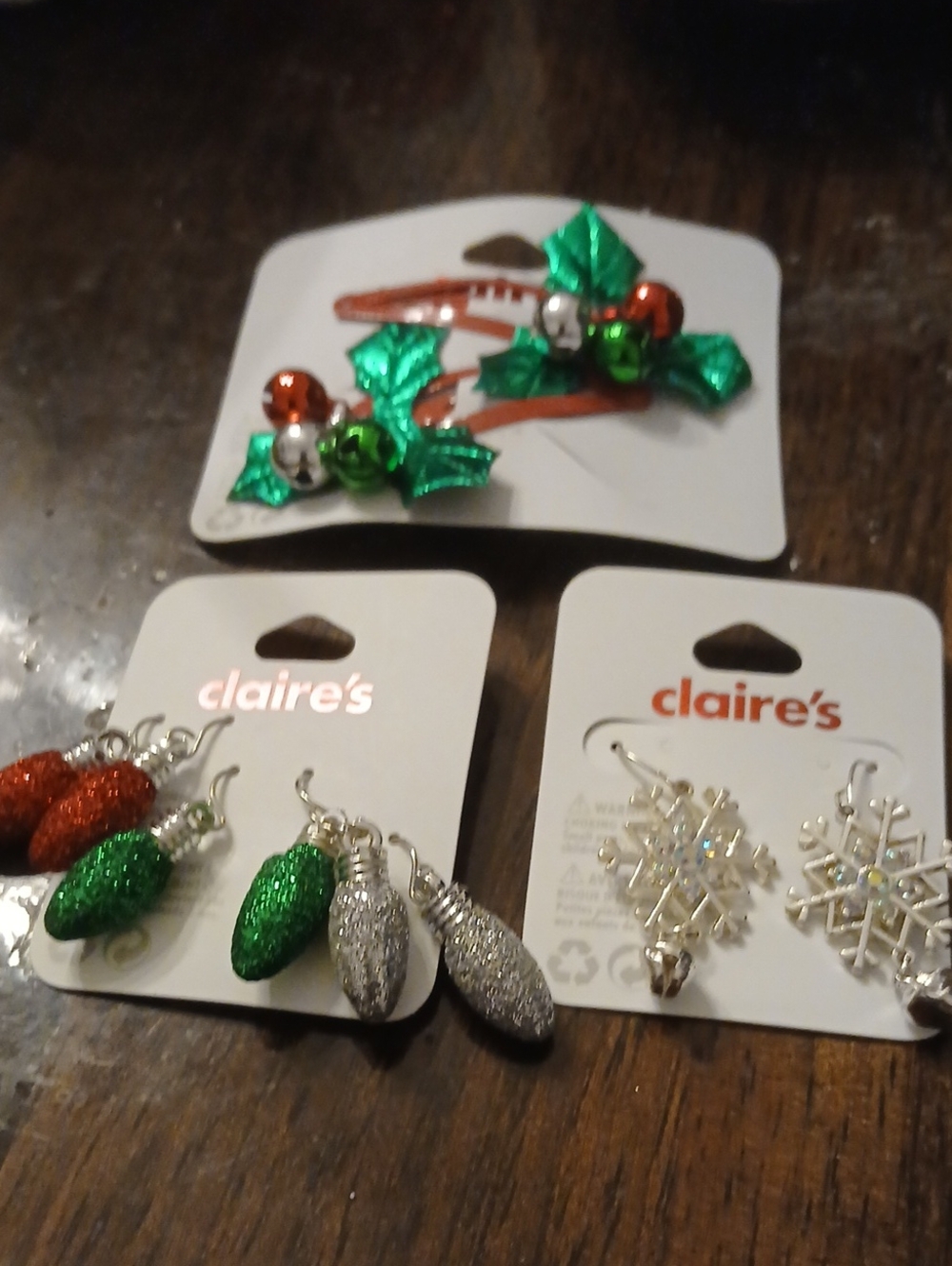 Claire's Green, Red & Silver Holiday Hair Clips and Earring Trio